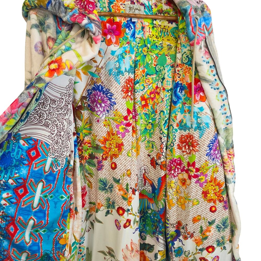 Johhny Was Biya Reversible Hoodie Jacket Floral Multi Size L - Picture 3 of 6
